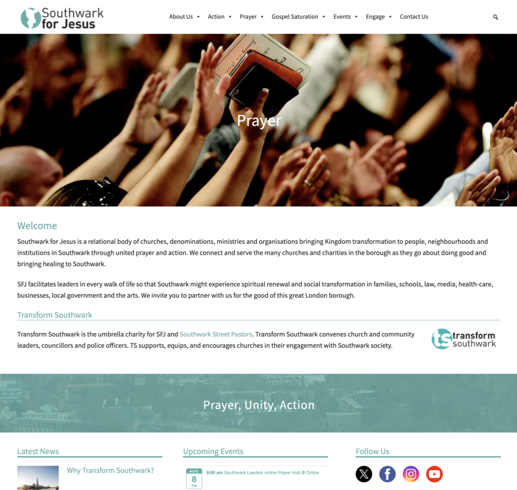 Southwark for Jesus homepage on desktop homepage - website update