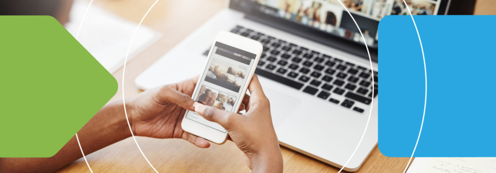 Banner image - business woman holding phone