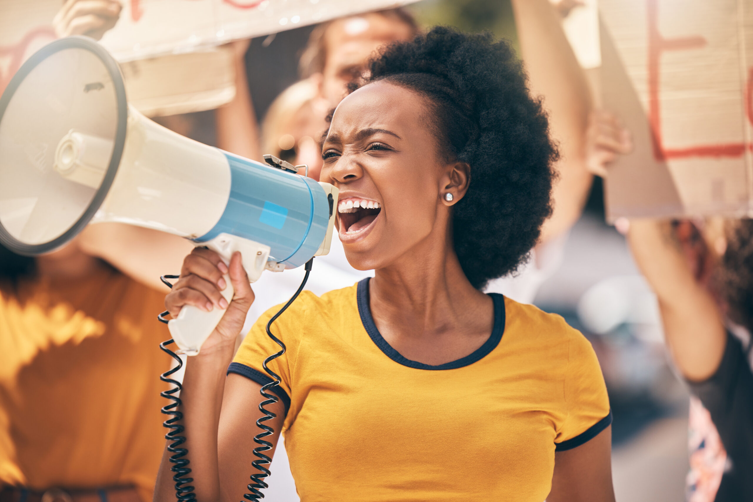 Direct Response Marketing represented by woman on megaphone